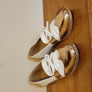 Rose gold and white saddle shoes